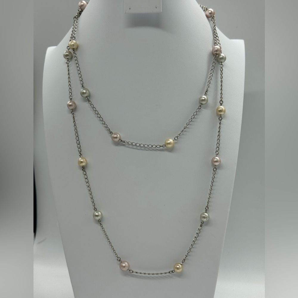 Vintage Joan Rivers Czech Repub Long Pastel Sparkly Beaded Necklace NWOT